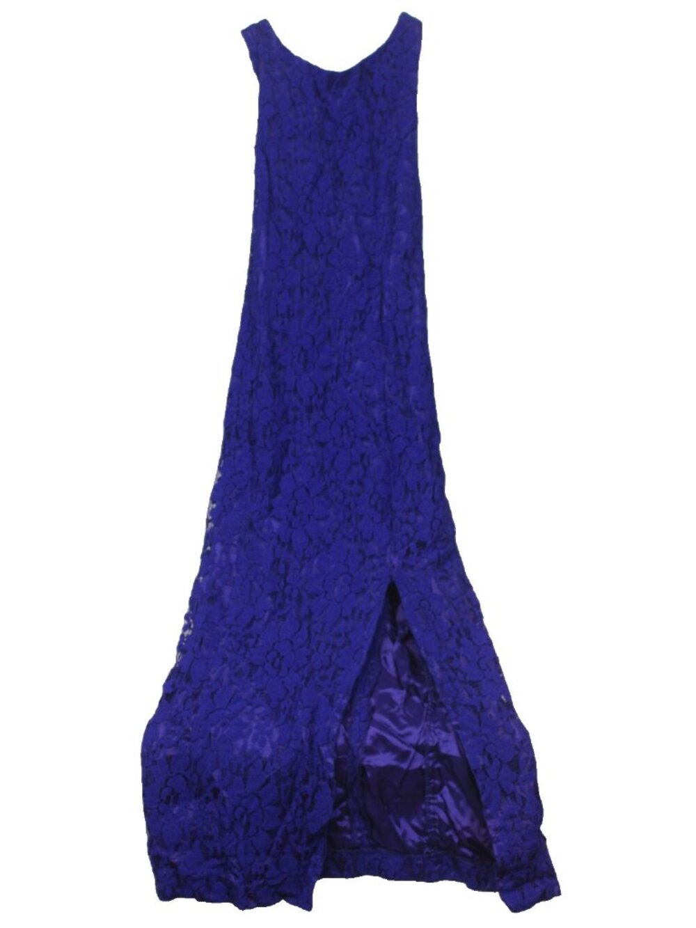 Vtg 80s HW Collections Lace Maxi Dress Sheath High Slit Royal Blue Prom Gown 12